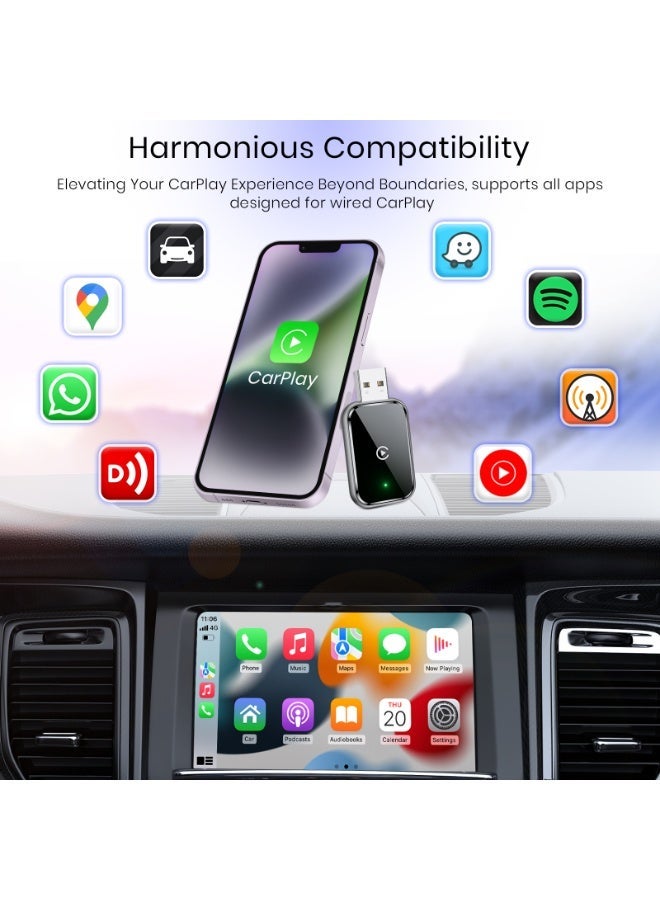 كينجوان محول كار بلاي لاسلكي مُحسّن لأجهزة iPhone، يُحوّل من السلكي إلى اللاسلكي من Apple CarPlay، بدون تأخير، اتصال تلقائي، وتحكم مستقر، حجم صغير مع كابل تمديد USB-C وType-C (أسود) - Image 5